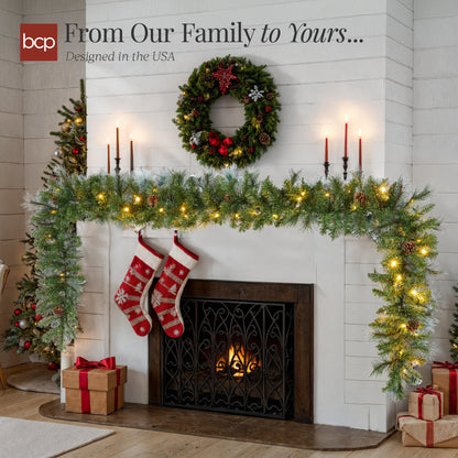 9Ft Pre-Lit Christmas Garland W/ 2-In-1 Led Lights