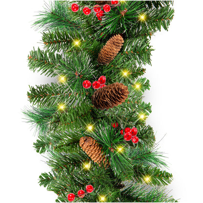 9Ft Pre-Lit Christmas Garland W/ 2-In-1 Led Lights