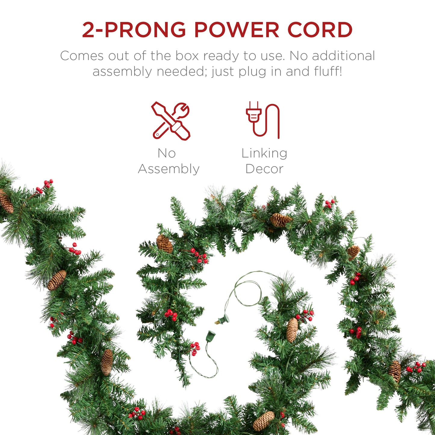 9Ft Pre-Lit Christmas Garland W/ 2-In-1 Led Lights