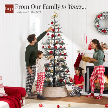 Black Pre-Lit Sparse Flocked Christmas Tree w/ 2-in-1 LEDs, Cordless Connection