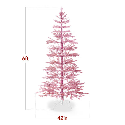 Pink Pre-Lit Sparse Flocked Christmas Tree w/ 2-in-1 LEDs, Cordless Connection