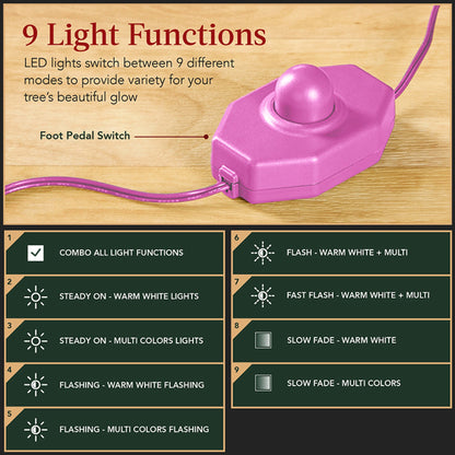 Pink Pre-Lit Sparse Flocked Christmas Tree w/ 2-in-1 LEDs, Cordless Connection