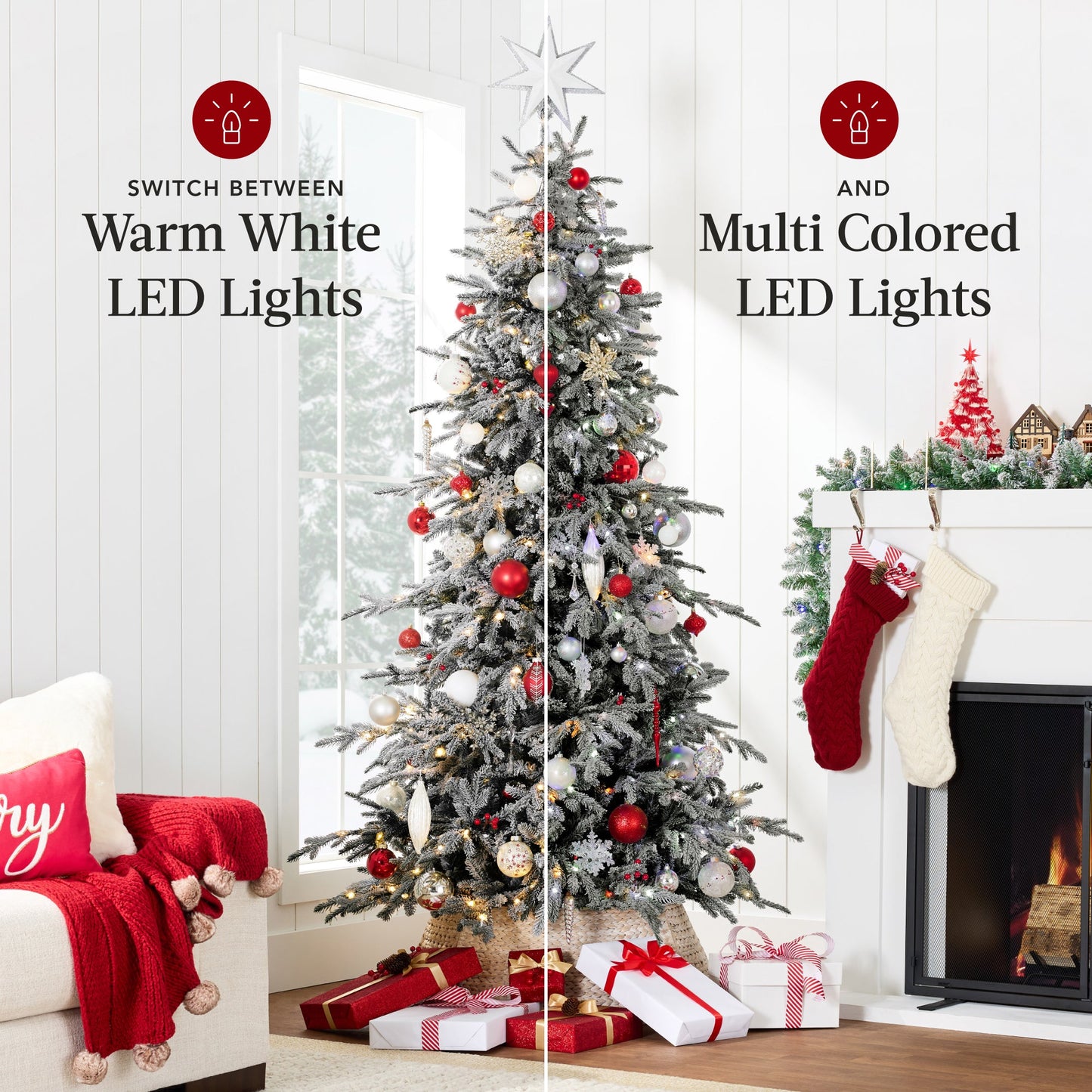 Pre-Lit Flocked Artificial Aspen Noble Fir Christmas Tree w/ Metal Stand