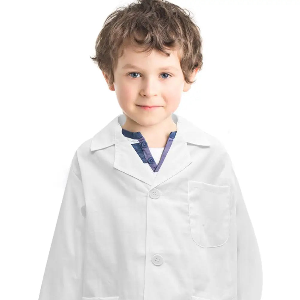 Children Unisex Long Sleeve White Lab Coat Nurse Doctor Cosplay Uniform Work Wear For Science Experiments Costume