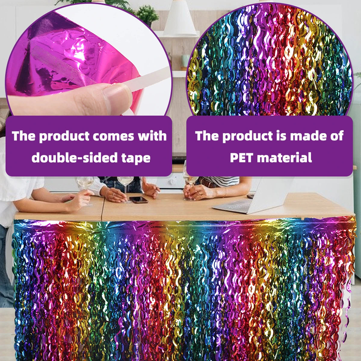 1PCS Rainbow Gradient Wave Disposable Table Skirt, Suitable for Decorating Tables at Birthdays Parties, Weddings, And Gatherings