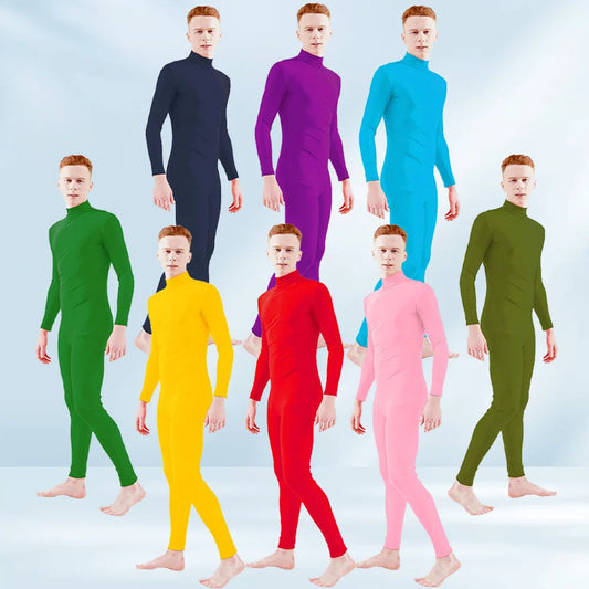 Full Bodysuit Costume with Zipper Men Kids Without Hood Zentai Unitard Jumpsuits Green Stage Tights Halloween Invisible Dress Up