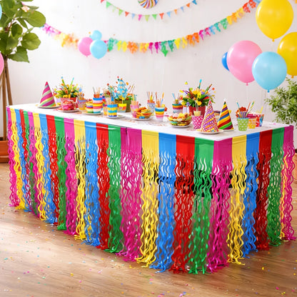 1PCS Rainbow Gradient Wave Disposable Table Skirt, Suitable for Decorating Tables at Birthdays Parties, Weddings, And Gatherings