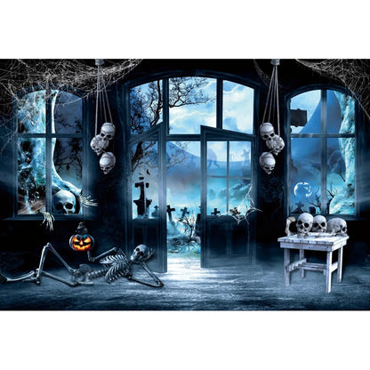 Halloween Skeleton Horror Night Theme Party Banner Backdrop, Dripping Blood Ghost Monster Zombie Decoration Photography Backdrop
