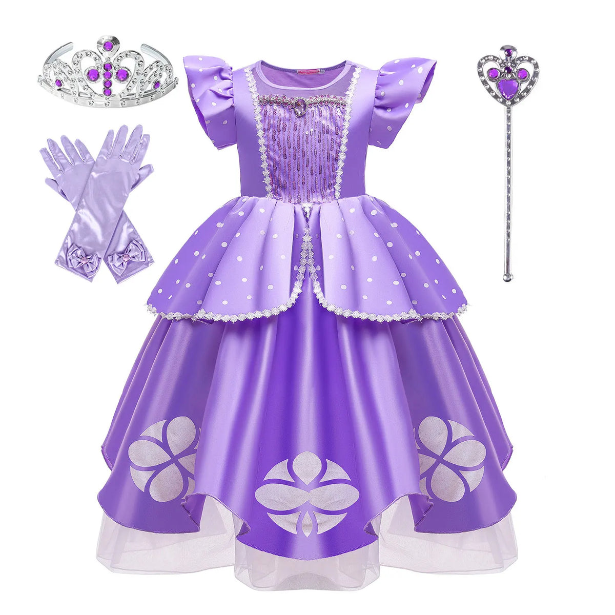 Little Sophia Role Playing  Cute Ball Gown Sofia Costume Play Dress Tea Length Puffy Birthday Party Frock As a Intern Princess