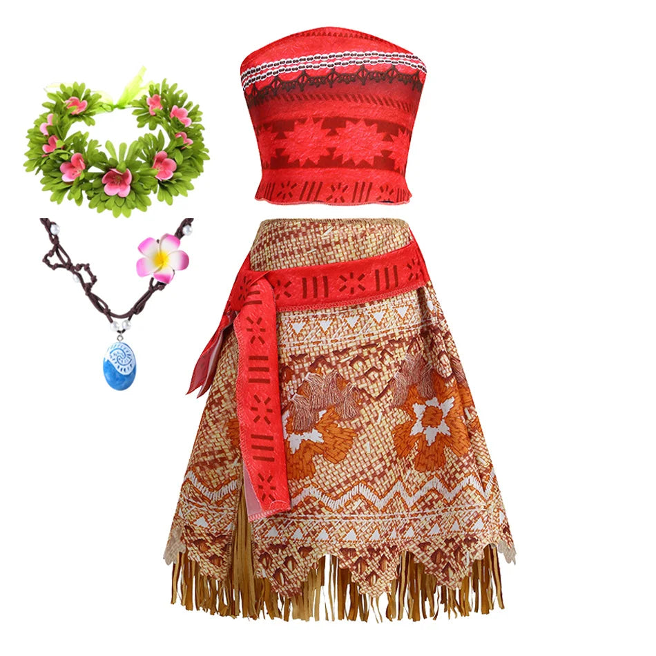 Girls Halloween Cosplay Moana Dress Ocean Adventure Role Play Costume Vaiana Princess Boys Maui Costume Vestidos Party Dress