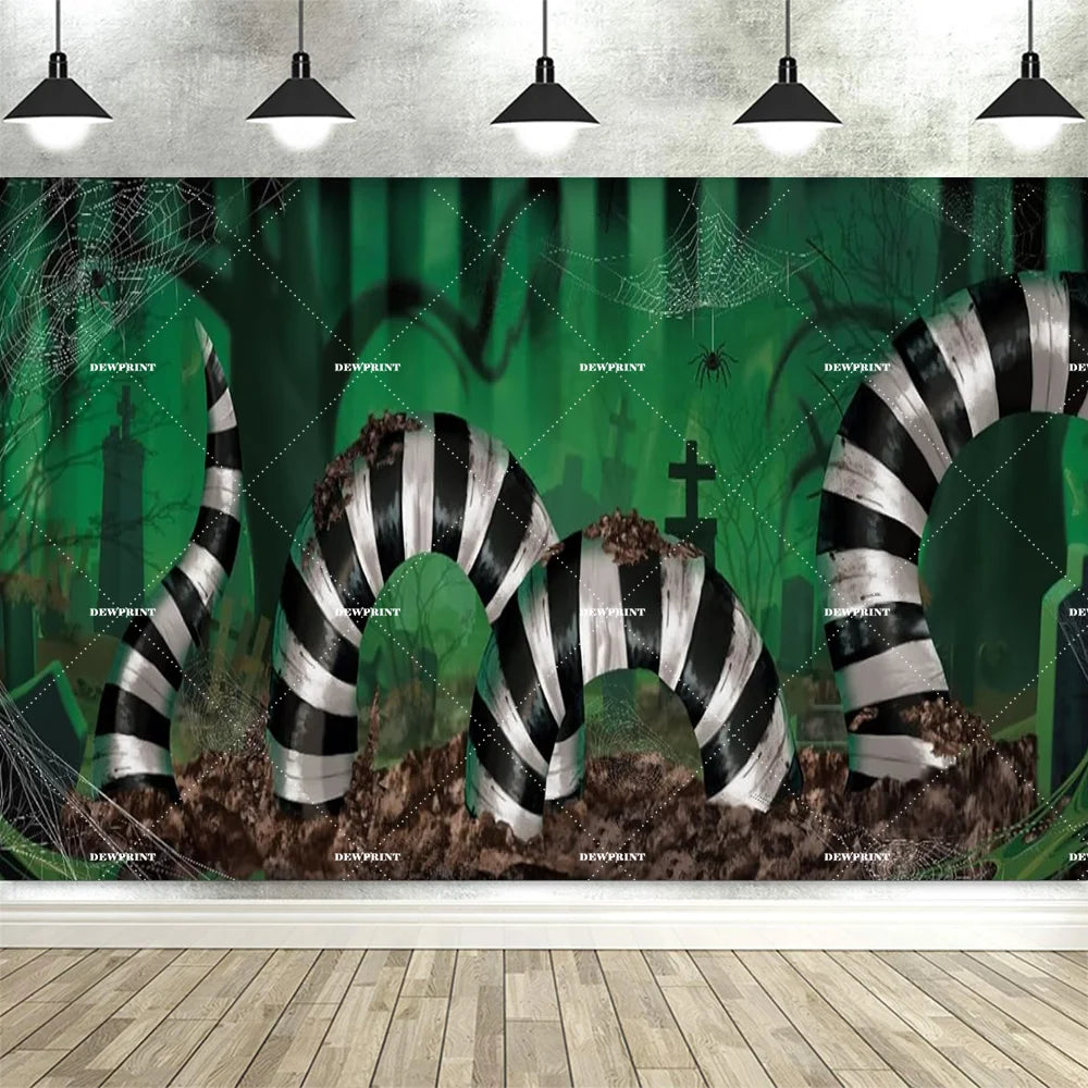 Halloween Giant Spider Sandworm Theme Banner Decoration Background, Pumpkin Horror Party, Home Decoration Photography Background