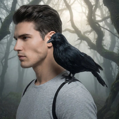 Realistic Halloween Simulation Crow with Shoulder Strap Adjustable Lifelike Crow High Quality Black Feather Cosplay Costume