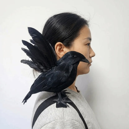 Realistic Halloween Simulation Crow with Shoulder Strap Adjustable Lifelike Crow High Quality Black Feather Cosplay Costume