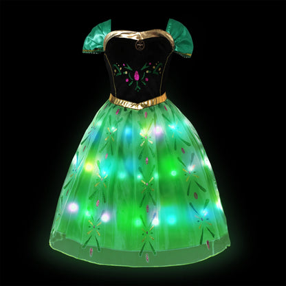 Girl Princess Dress with LED Light Up Costume for Children Cosplay Party Clothes Blue Pink Outfit Carnival Christmas Prom Gown