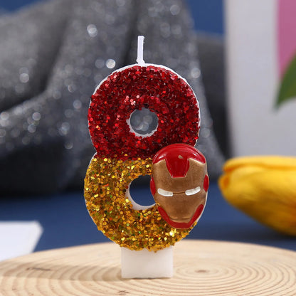 0-9 Marvel Iron Man Cartoon Digital Candles Cake Insert for Children's Birthday Party Christmas Accessories Kids' Gifts Supplies