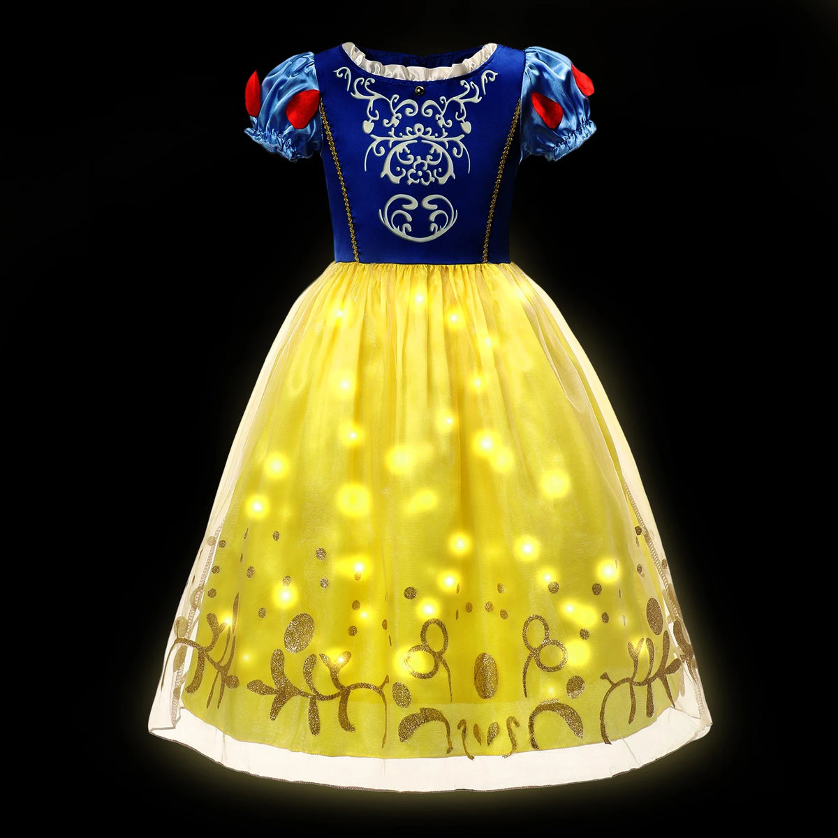 Girl Princess Dress with LED Light Up Costume for Children Cosplay Party Clothes Blue Pink Outfit Carnival Christmas Prom Gown
