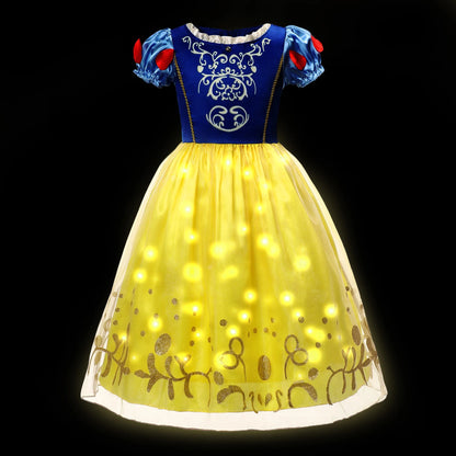 Girl Princess Dress with LED Light Up Costume for Children Cosplay Party Clothes Blue Pink Outfit Carnival Christmas Prom Gown