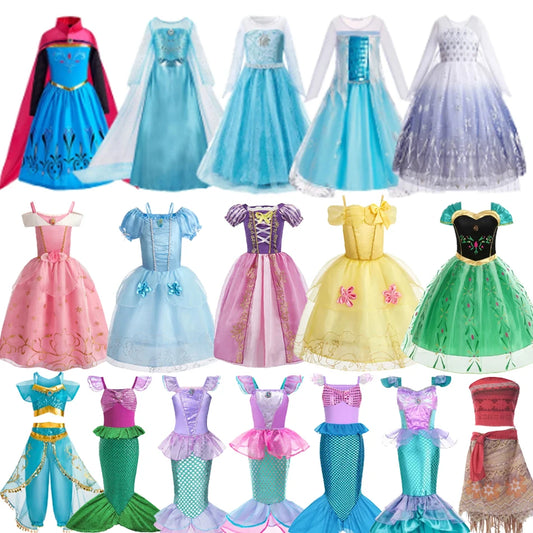 Girls Elsa Anna Dress Children Princess Carnival Dress Kids Jasmine Rapunzel Pageant Flower Disguise Cosplay Christmas Costume
