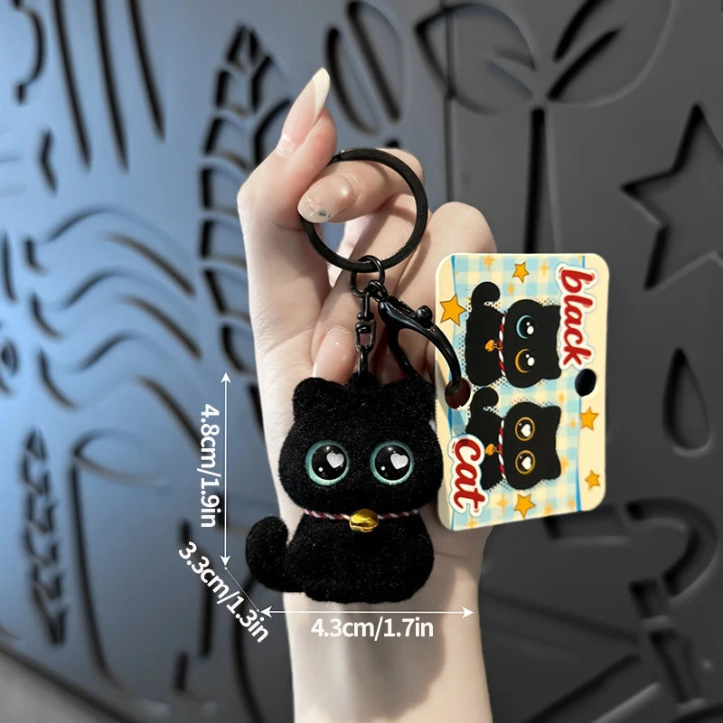 Halloween Plush Keychains Cute Black Cat Plush Keychains Keyrings for Backpack Bag Charms Kawaii Cat Key Chains Party Favors
