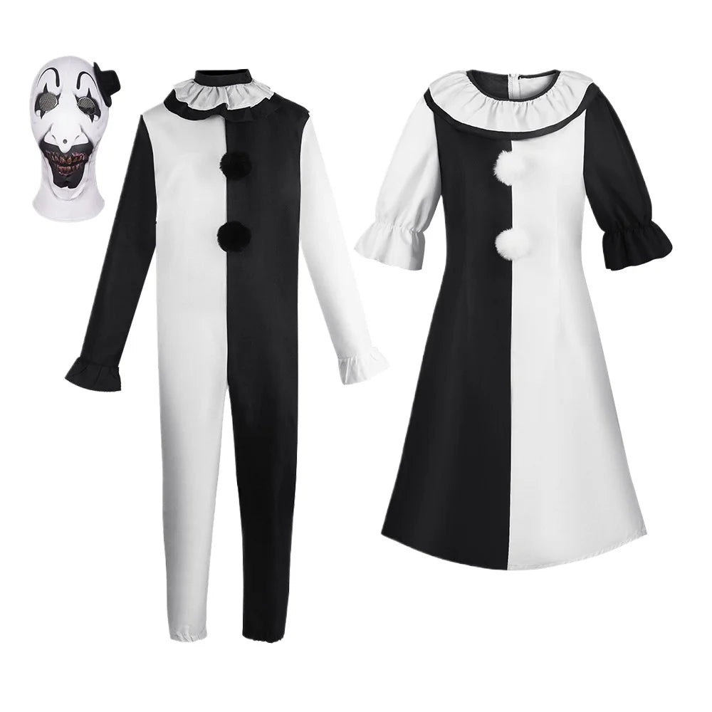 Terrifier Joker Cosplay Costume Adult Men Women Horror Carnival Party Dress Hat Mask Killer Clowns Jumpsuit Halloween Party