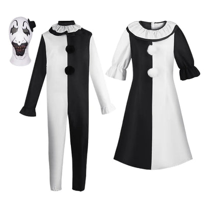 Terrifier Joker Cosplay Costume Adult Men Women Horror Carnival Party Dress Hat Mask Killer Clowns Jumpsuit Halloween Party