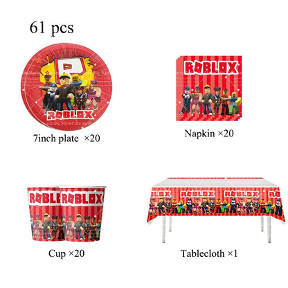 Roblox Game Birthday Party Decoration Tableware Cups Plates Napkins Tablecloth Bracelets Party Favor Souvenir Party Supplies
