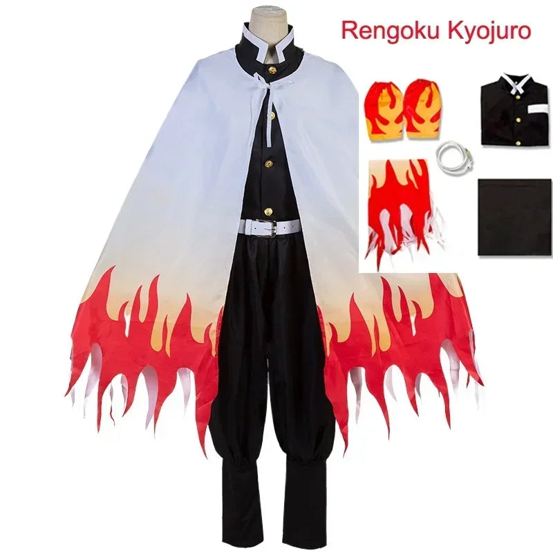 Anime Rengoku Kyojuro Cosplay Costumes Train Mugen No Yaiba Robe Suits For Adult Kids Wigs Cos Outfit Party