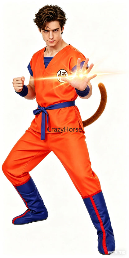 Halloween Adult Son Goku Cosplay Costume Suit Anime Men Woman Krillin Training Clothes Superheroes Saiyan Jumpsuit Role Play Wig