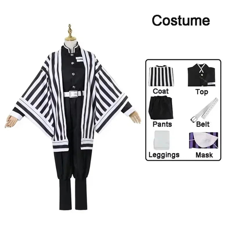 Anime Demon Slayer Kimetsu No Yaiba Iguro Obanai Haori Kimono Cosplay Costume Wig Snake Props For Halloween Carnival Party