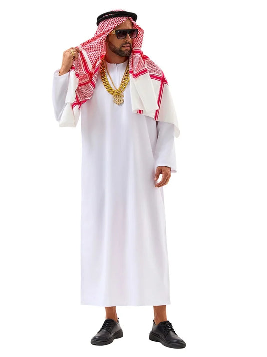 Men Arabia Arab Sheikh Cosplay Costume Shepherd Arabian Prince White Robe for Adult Halloween Carnival Party Costumes Accessory