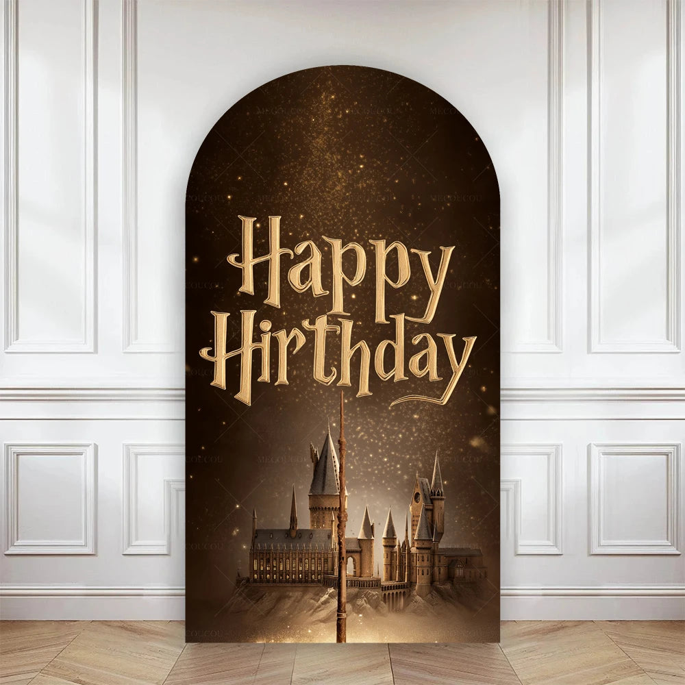 Happy Birthday Party Arch Backdrop Cover Wizard Castle Magic Academy 9 3/4 Platform Children Boys Baby Decor Custom Background