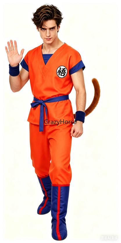 Halloween Adult Son Goku Cosplay Costume Suit Anime Men Woman Krillin Training Clothes Superheroes Saiyan Jumpsuit Role Play Wig