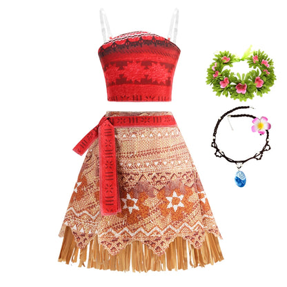 Disney New Movie Moana Ocean Adventure Dress Halloween Cosplay Girls Dress Costume Dress Up Vaiana Princess Clothes