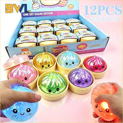 2026 Glitter Glow Dumpling Squishy Stress Balls Colorful Fidget Sensory Toy Stress Relief Stretchy Desk Toy for Kids Adults
