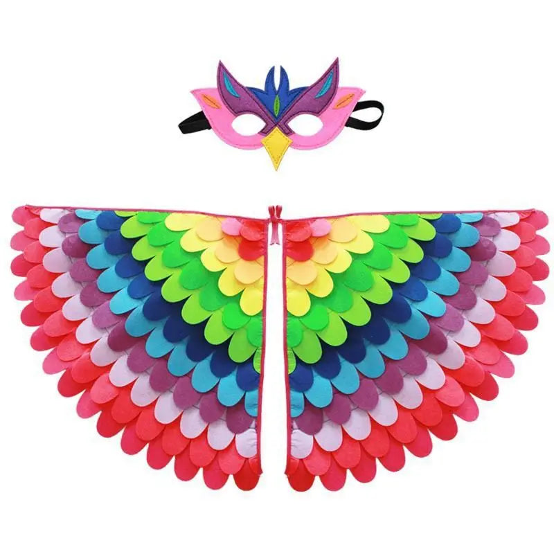 Bird Cosplay Costume Stage Performance Owl Peacock Wings Bird Felt Cape with Mask for Girls Boys Halloween Party Cloak