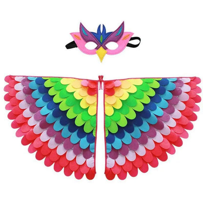 Bird Cosplay Costume Stage Performance Owl Peacock Wings Bird Felt Cape with Mask for Girls Boys Halloween Party Cloak