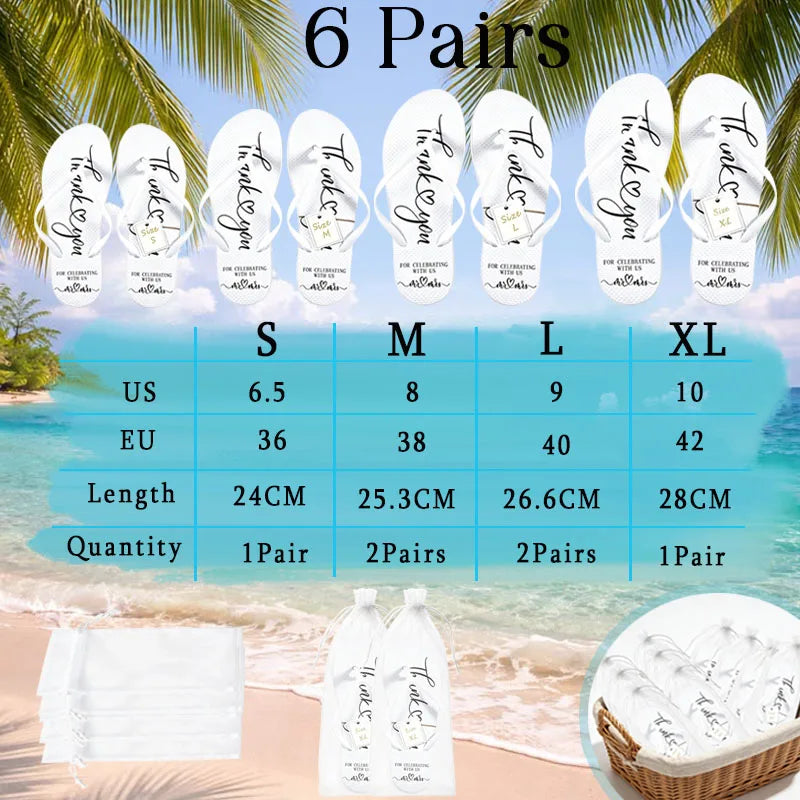 6-48Pairs Flip Flops for Wedding Wedding Slippers with Size Cards and Bags Wedding Favors for Guests Bachelorette Beach Pool