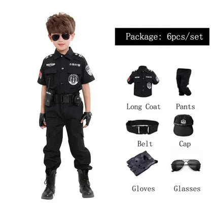 Nieuwe Cosplay Kids Politie Kostuums Kids Kerstfeest Carnaval Uniform Politie Halloween Jongens Leger Politie Kleding Cadeau Set