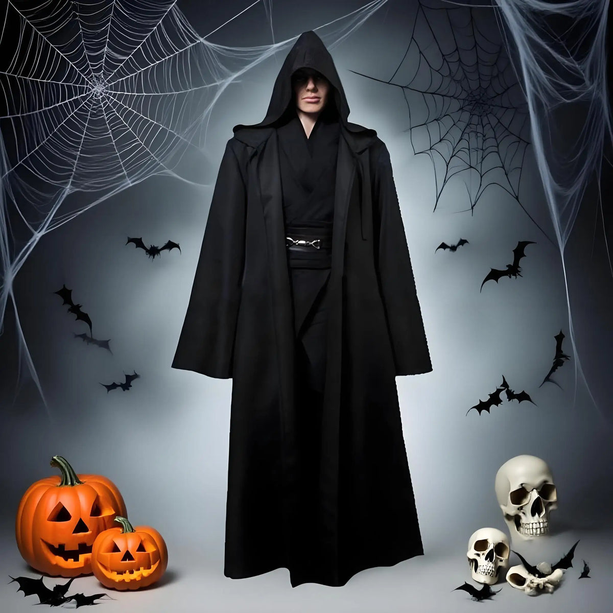 Masquerad Cloak Soft Unisex Hooded Black Robe Witch Long Cape Cosplay Costume Prop Party Performance Supplies Holiday Decoration
