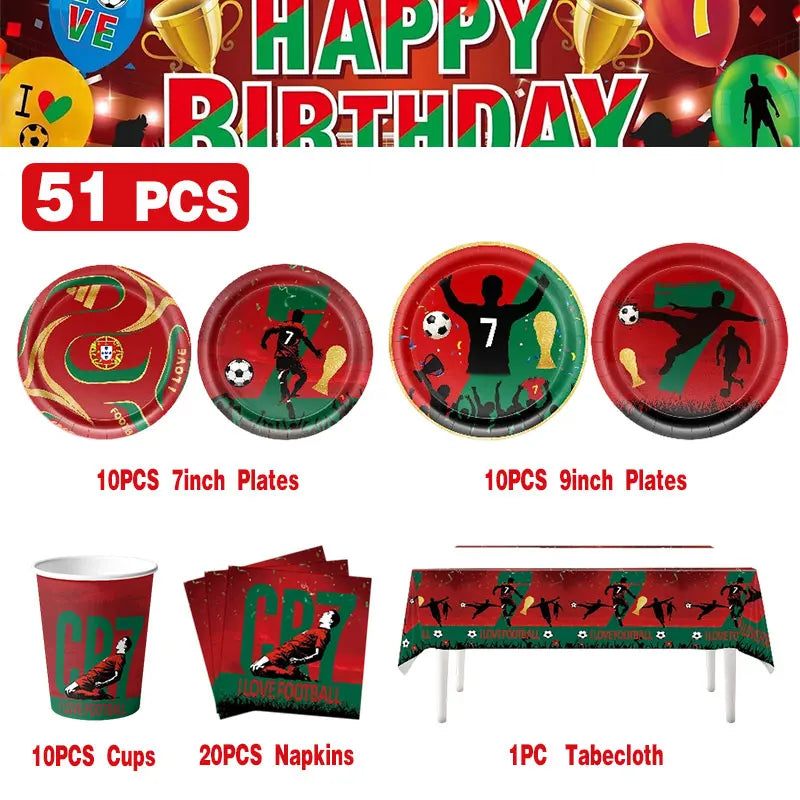 Soccer Birthday Party Supplies Football Theme  Birthday Party Decoration Cotillon Birthday CR7 Soccer Plate Cups Balloons Supply