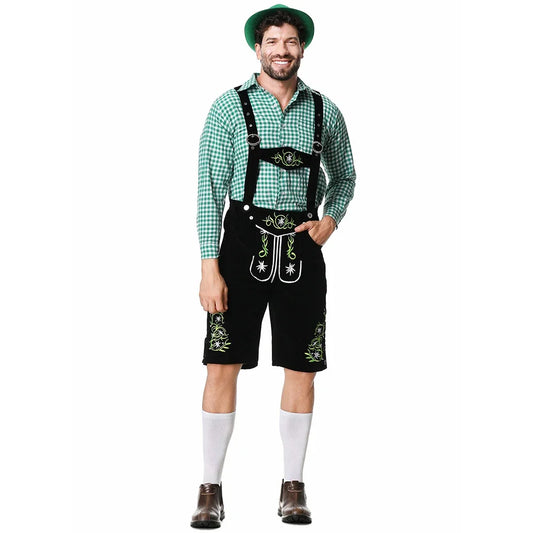 Men Traditional Bavarian Beer Shorts Outfit Overalls Shirt Hat Suspenders Set Germany Oktoberfest Costumes Halloween Costume