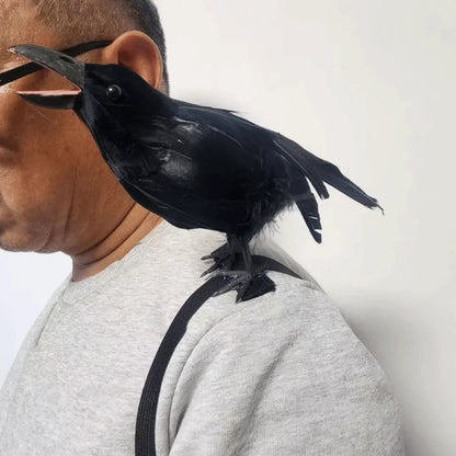 Realistic Halloween Simulation Crow with Shoulder Strap Adjustable Lifelike Crow High Quality Black Feather Cosplay Costume