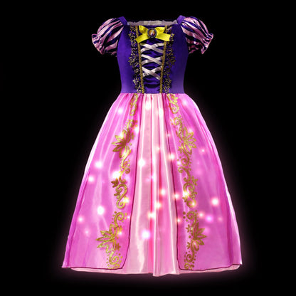 Girl Princess Dress with LED Light Up Costume for Children Cosplay Party Clothes Blue Pink Outfit Carnival Christmas Prom Gown
