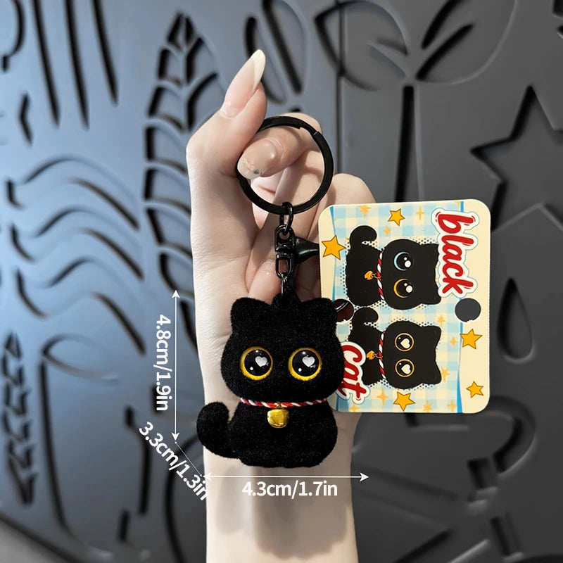 Halloween Plush Keychains Cute Black Cat Plush Keychains Keyrings for Backpack Bag Charms Kawaii Cat Key Chains Party Favors