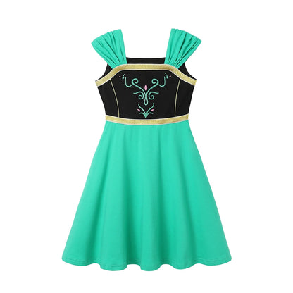 Children's Casual Dress for Girls Mermaid Rapunzel Dress One-Shoulder Sling Short Sleeve Princess Costume Summer Casual Vest