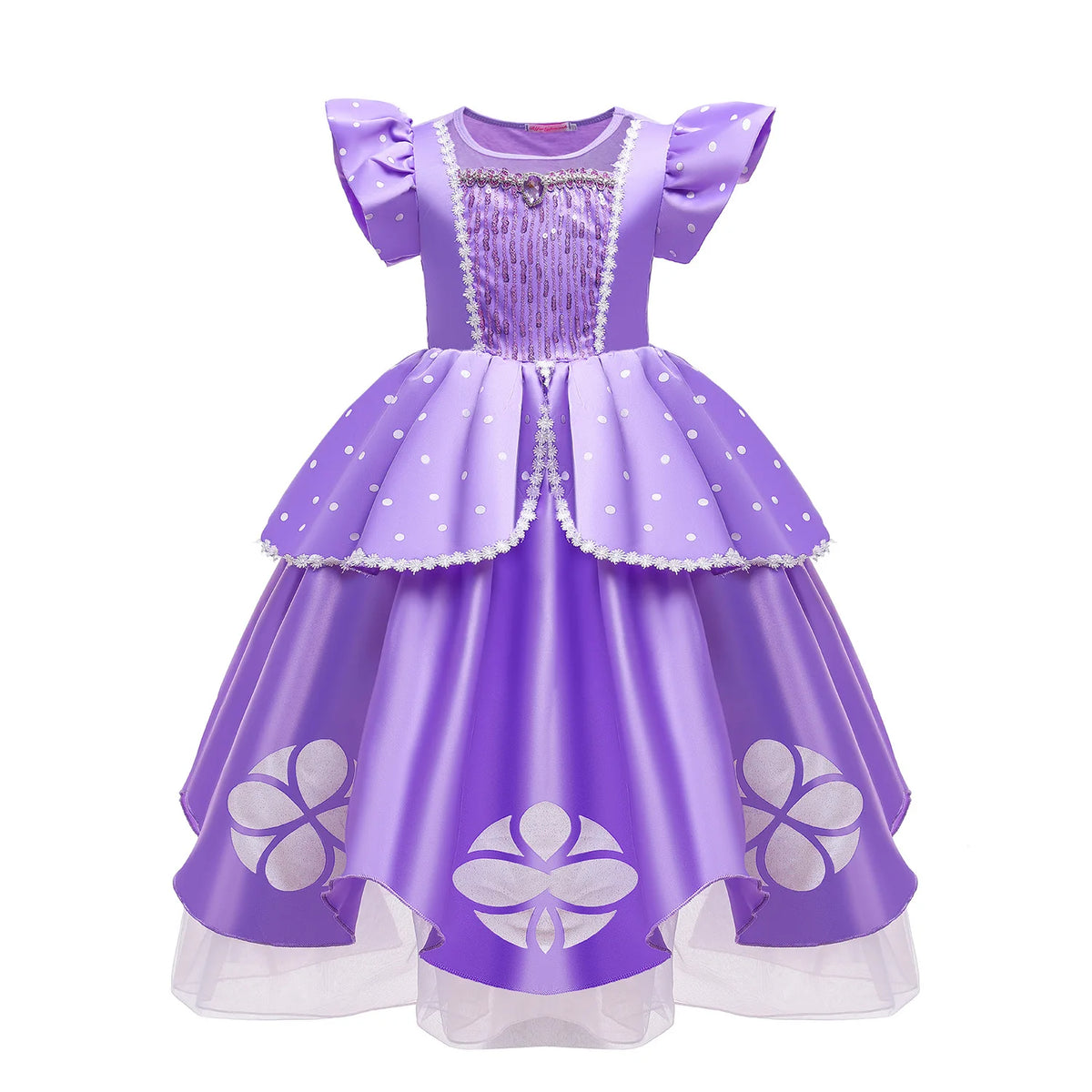 Little Sophia Role Playing  Cute Ball Gown Sofia Costume Play Dress Tea Length Puffy Birthday Party Frock As a Intern Princess