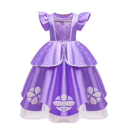 Little Sophia Role Playing  Cute Ball Gown Sofia Costume Play Dress Tea Length Puffy Birthday Party Frock As a Intern Princess