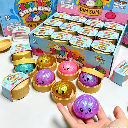 1-24pcs Glitter Dumpling Glitter Dumpling Squishy with Box Dumplings Sensory Squeeze Toy for Stress Relief Toys