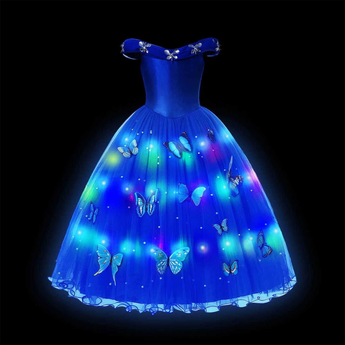 Girl Princess Dress with LED Light Up Costume for Children Cosplay Party Clothes Blue Pink Outfit Carnival Christmas Prom Gown