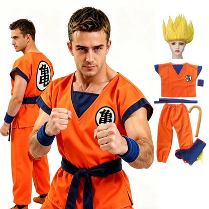 Halloween Adult Son Goku Cosplay Costume Suit Anime Men Woman Krillin Training Clothes Superheroes Saiyan Jumpsuit Role Play Wig